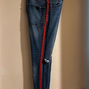 Express Blue Skinny stretch Jeans with Red Stripe